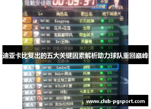 迪亚卡比复出的五大关键因素解析助力球队重回巅峰